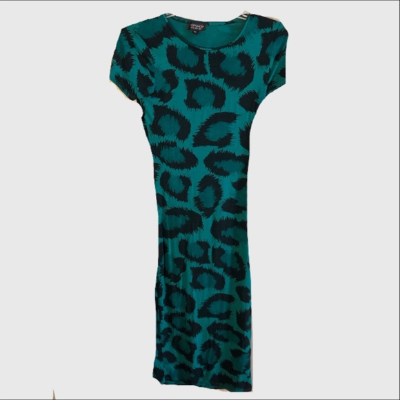 green and black animal print dress